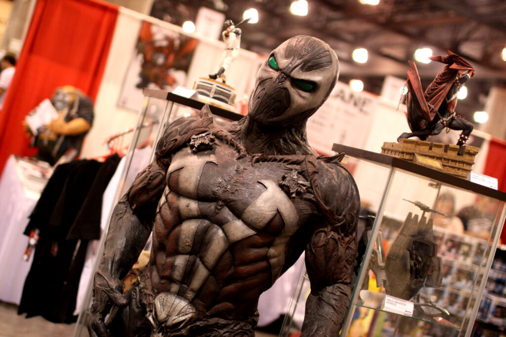 Statue of Spawn from superhero movie with movie star Michael Jai White