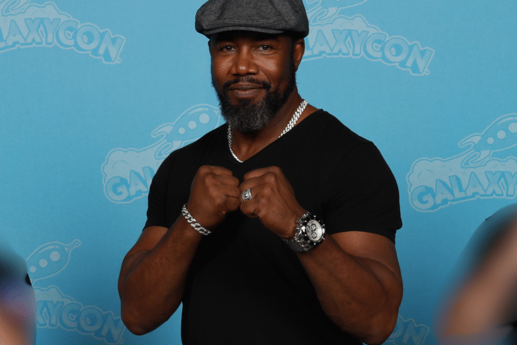 Movie Star Michael Jai White doing MMA pose at movie convention