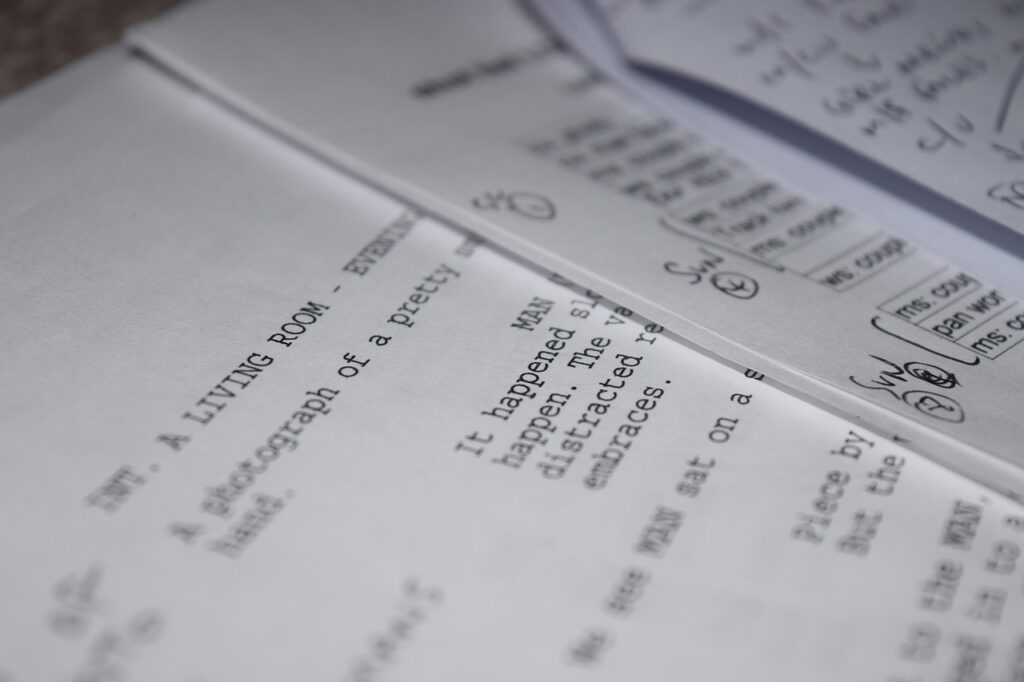 close-up of practice acting scripts for actors