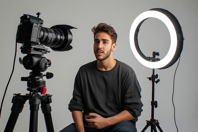 self-tape-actor-setup actor working on their self tape audition setup for starting an acting career